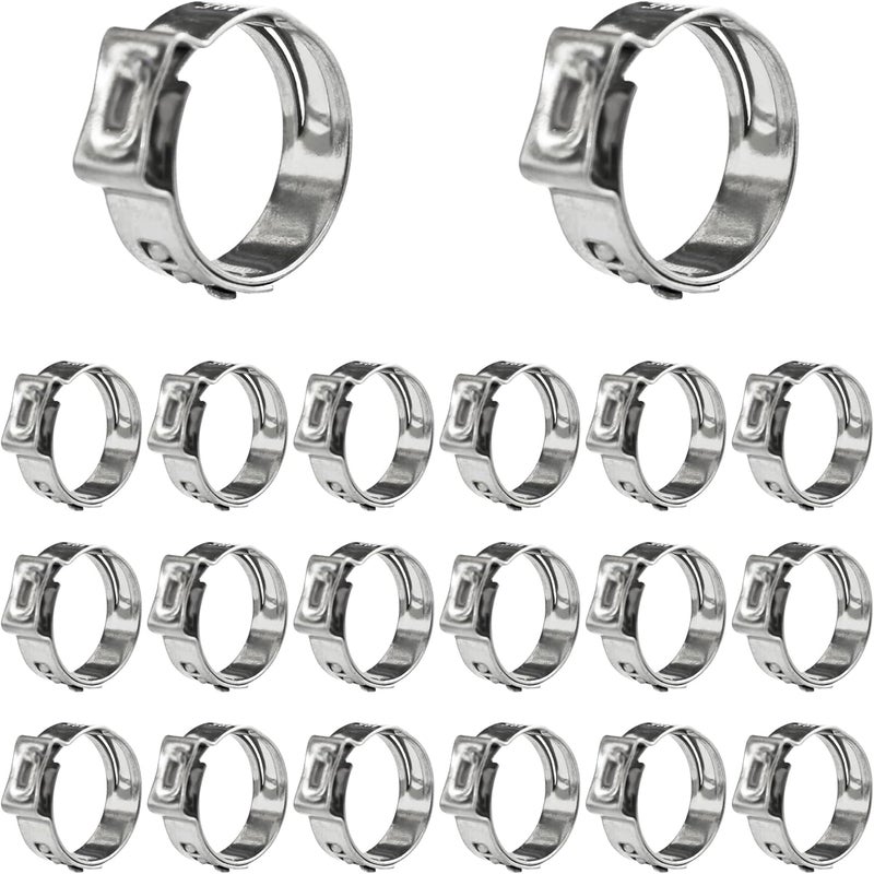 AUXBC 20Pcs 20.3-23.5mm Single Ear Hose Clamps, 304 Stainless Steel Adjustable Cinch Crimp Rings, Perfect for Automotive Plumbing, Home Appliance, Secure Pipe Fitting Connections - Image 1